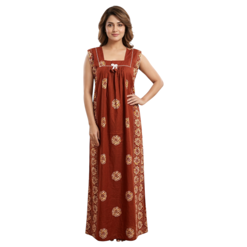 Women’s 100% Cotton Sleeveless Nighty (XL Size) | Soft & Breathable Long Maxi Nightgown | Summer Sleepwear & Loungewear | Length 55″, Chest 44″